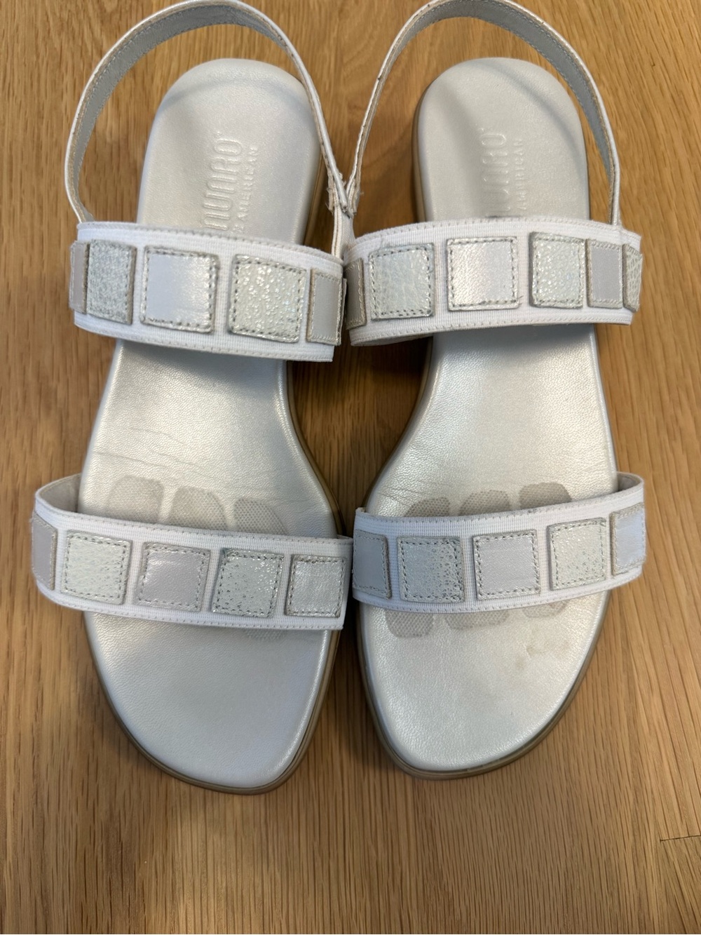 Munro White Metallic Square-Accent Slingback Sandals